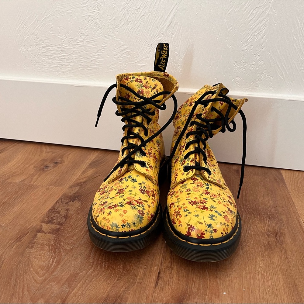 Dr. Martens Yellow Floral Lace-Up Boots